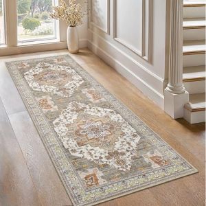 GENIMO Tapis Salon Antidérapant Vintage Oriental Tapis Lavable en Machine, À Poils Courts, Tapis Entree Interieur, Chambre, Couloir, 80x150CM, Brique (GENIMO FR, neuf)