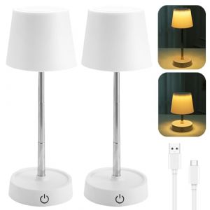 WIYETY Lot de 2 lampes de table LED - Rechargeable par USB - Lampe de table t&eacute;lescopique sans fil - Lampe de chevet tactile - Blanc chaud - Pour table de chevet, salon, chambre &agrave; coucher (CAUSEWAY CONSTRUCTINO, neuf)