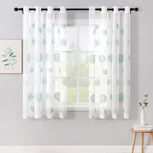 MIULEE Rideau Voilage Blanc-Rideaux Salon Moderne avec Vert Aqua Motif Broderie, Tulle Rideau Transparent &agrave; Oeillets, D&eacute;coration Interieur Voilage Fenetre Chambre, Lot de 2 Rideaux Voile, 2X140x175cm (MIULEE HOME, neuf)