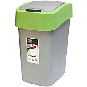CURVER Flip Bin - Poubelle 25L à couvercle basculant - Pour Cuisine, Bureau, Salle de Bain - 26 x 34 x 47 cm - Gris / Vert (EuroElectronics FR, neuf)