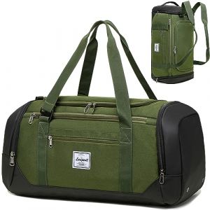 Laripwit Sac de Sport Homme 40L, Sac de Voyage Femme Sac Weekend Multifonctionnel Sac de Nuit avec Compartiment de Chaussures et Poche Humide, Sac Voyage pour Camping Randonnée, Vert (Jichen EU, neuf)