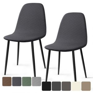 Housses Chaise de Salle à Manger Scandinave 2 Pieces Moderne Jacquard Housse de Chaise Extensible Couverture de Chaise Housse Chaise pour Décoration Salon Cuisine Hôtel (Gris Foncé, 2 Pieces)-KL (Ballad, neuf)