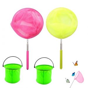 WACH AUF 4 Pieces Filet Papillon Kit Epuisette Enfant Filet à Papillon Télescopique Net avec Extendable Seau Pliant Filet Peche Filets à Insectes pour Jouets de Jardin Attraper Insectes (YMDZ, neuf)