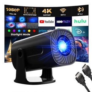 [Apps int&eacute;gr&eacute;es & Modes &Eacute;toiles] Vid&eacute;oprojecteur Supporte 4K 1080P avec Modes &Eacute;toiles Mini Projecteur avec Android TV OS WiFi6 y BT5.2 Auto Keystone, Compatible Con HDMI/TV Stick/USB, Noir (RSTS STORE, neuf)