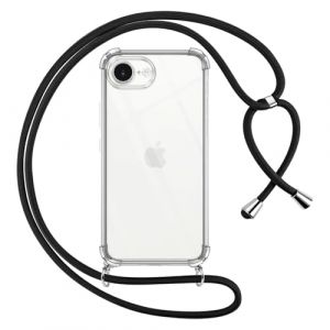 Pnakqil Coque pour iPhone 16E/iPhone SE 4 2025 avec Cordon, Transparente Silicone Housse avec Réglable de Collier Anti-Chute Etui pour iPhone 16E/iPhone SE 4, Ètuis à Bandoulière 6.1", Noir (UNA KADAMS, neuf)