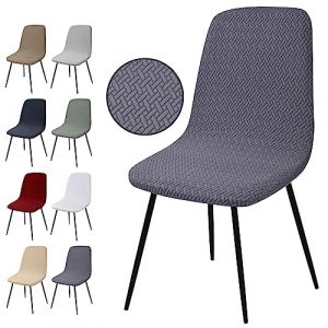 Housse de Chaise Extensible 4 pièces, Housse de Salle à Manger Amovible Lavables Couverture de Chaise en Jacquard Revêtement de Chaise pour Salle à Manger,Hôtel,Décor,Mariage(T-Gris, 4 Pièces) (Eckonaver, neuf)