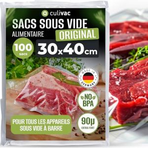culivac 100 Sacs Sous Vide Alimentaire 30x40cm "Standard" pour Appareil de Mise Sous Vide de toutes les marques sous videuse, Conservation, Feuille Pochette Sachet Sac Cong&eacute;lation, Cuisson (ISC Brands, neuf)