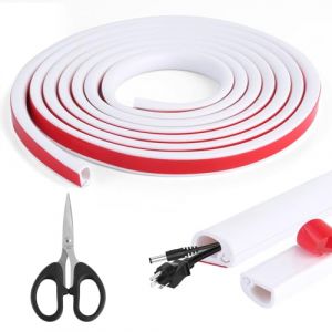 3 M&egrave;tres Goulotte Passe Cable Auto-Adh&eacute;sif, PVC Goulotte Electrique, Blanc Cache Cable TV Mural, Cache Fil Electrique Flexible, Goulottes de C&acirc;bles, Passe Cable Sol pour Protection des C&acirc;bles (Lovbuy-EU, neuf)
