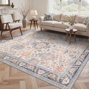 BEIMO Tapis 160x230 cm - Style Persan R&eacute;tro aux Couleurs Rouge Orang&eacute; & Bleu Nuit - Grand Format Luxueux Antid&eacute;rapant et Lavable en Machine - D&eacute;coration Unique pour Salon (BEIMO FR, neuf)