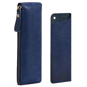 Wonderpool 1 Trousse &agrave; Crayons en Cuir et 1 Porte-Stylo Plume &ndash; Pochette compacte Portable pour Stylo &agrave; Dessin pour l'&eacute;cole, Le Bureau, Les Voyages (Bleu) (Wonderpool eu, neuf)