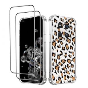 YUEQIAN Coque pour Honor Magic 7 Lite 5G (Magic7 Lite) / X9c, avec 2 Pi&egrave;ces Verre Tremp&eacute; Protection D'&eacute;cran, Transparent Ultra-Mince Motif L&eacute;opard Gu&eacute;pard TPU Silicone Antichoc Housse. Blanc (YUEQIAN-EU, neuf)
