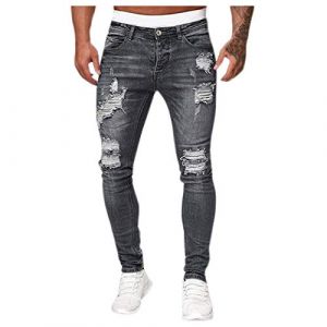 Nouveau Fashion Jean Homme 2022 - Pantalon Trou&eacute; Skinny Slim Droit D&eacute;chir&eacute; Moulant Bootcut - Bleu Clair Pas Cher (Haoxinkjshop, neuf)