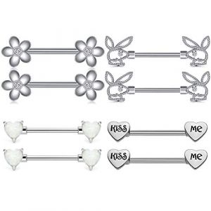 AceFun 14G Piercing Téton Mamelon Acier Chirurgical Marguerite Cœur Lapin Anneaux de Mamelon Barre de Téton Barbell Bijoux de Piercing Femme Homme 16mm (Piercing Jewelry, neuf)