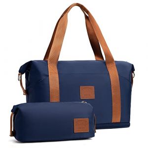 COOLIFE Sac de Voyage Pliable, Bagages Cabine avec Trousse de Toilette, Sac de Voyage Femme, Idéal pour Les Vacances, la Salle de Sport, l'hôpital et Le Camping, 20-25L (Bleu) (Coolife EU Directly, neuf)
