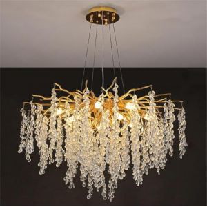 Lustre moderne en cristal dor&eacute; avec branches d'arbre, luminaire suspendu en forme de goutte d'eau, id&eacute;al pour une salle &agrave; manger, une chambre, un salon ou une entr&eacute;e, rectangulaire, longueur 120 cm (From Afar Genuine Mall, neuf)