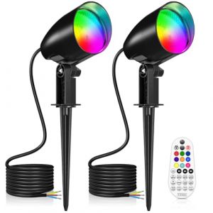 LINKE Spot LED Extérieur RGBW Télécommande 20W 2PC 1880LM Blanc Froid 6500K 10 Couleurs/30 Modes/6 Luminosités Réglables IP66 Étanche Éclairage Extérieur LED à Piquer pour Jardin, Terrasse, Chemin (hualing-Direct, neuf)