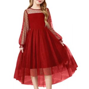 Arshiner Robe De Fille Festive Rouge Manches Longues No&euml;l Robes d'hiver pour Enfants Tulle &agrave; Col Rond Robe De Bal F&ecirc;te 10-12 Ans (Arshiner Store, neuf)