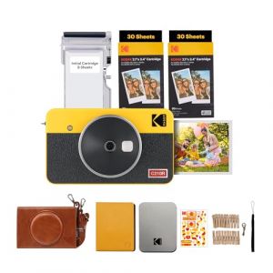 Kodak Mini Shot 2 Retro 4Pass 2-in-1 Appareil Photo Instantan&eacute; et Imprimante Photo Portable (5,3x8,6cm) + Paquet Cadeau 68 Feuilles, Jaune (Kodak Photo Printer, neuf)