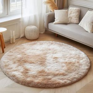 Tenekee Tapis Rond 120 cm Salon Moderne Descente de lit Chambre Grande Tapis Antid&eacute;rapant pour Maison Salon Chambre Enfant (Blanc Kaki, 120cm) (aqcache, neuf)