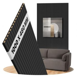 Panneaux acoustiques ch&ecirc;ne noir, lattes de bois en feutre noir, rev&ecirc;tement mural, bois v&eacute;ritable, 1000 x 480 mm - Largeur des lattes: 27 mm (uficell Parkettunterlagen, neuf)