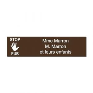 Plaque gravée pour nom boîte aux lettres STOP PUB autocollante 10x2,5cm personnalisée 1 à 3 lignes Marron (my-goodprice, neuf)