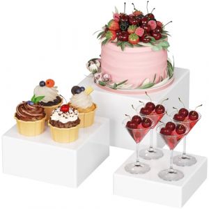Lifewit Presentoir Aperitif Buffet, Lot de 3 (20/18/15 cm) Pr&eacute;sentoirs pour G&acirc;teaux en Plastique, Desserts, Objets de Collection, Bijoux, Support Cubique Embo&icirc;table en Diff&eacute;rentes Tailles, Blanc (Lifewit Home FR, neuf)