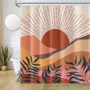 Uiiooazy Rideau Douche Anti Moisissure, Rideau Douche 180x200cm Terracotta Feuilles Bleu Abstrait Paysage Orange Rideaux de Baignoire Tissu Lavable Imperm&eacute;able Rideaux Salle de Bain avec 12 Crochets (dongguibinjingpinxiaodianpu, neuf)