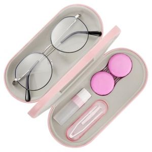MoKo &Eacute;tui &agrave; Lunettes Double Couche, 2 en 1 Bo&icirc;te &agrave; Lunettes de Soleil Lentilles de Contact, Sac Lunettes Portable Voyage avec Miroir, &Eacute;tui Ultra L&eacute;ger de Rangement pour Femme Homme Gar&ccedil;on Fille, Rose (KnoWhite, neuf)
