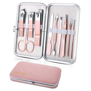 Kit Manucre Pedicure Mini Coupe Ongle Professionnel Coupe Cuticule Femme, Trousse Manucure Pedicure Set de 10pcs (Rose) (Zhong Lei, neuf)