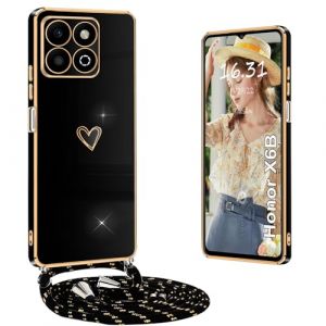 Yutwo Coque pour Honor X6B avec Cordon, Coque pour Honor X6B avec Collier Housse Silicone avec Coeur Motif Antichoc Étui avec Cordon Coque pour Honor X6B Cordon, Noir (Yutwo, neuf)