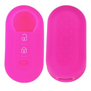 Coque de Cl&eacute; en Silicone 3 Boutons pour Fiat 500 (Rose Rouge) (JingMingHuaShun, neuf)