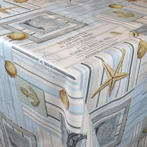 KEVKUS Nappe en toile cirée C144131 - Motif : phare maritime, étoile de mer, coquillage, au choix en carré, rond, ovale (bord coupé (sans bordure), 120 x 140 cm rectangulaire) (kevkus_berlin, neuf)