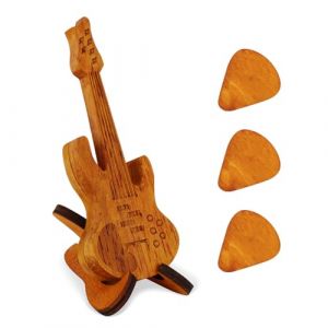 Gosknor Boîte à Médiators en Forme de Guitare, Étui en Bois pour Médiators avec Support et 3 Médiators Personnalisé Support de Rangement pour Médiators Cadeau pour Amateurs Instruments (Style 2) (Beisong, neuf)