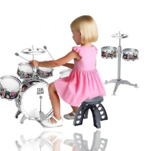 NUC Batterie Enfant 7 Tambours avec Tabouret Anniversaire et Noël pour Filles et Garçons- Kit de Batterie Musique Jazz Rock pour Enfants 2 3 4 Ans - Instrument de Musique Bébé (Huipuda, neuf)