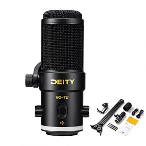 Deity VO-7U Microphone à condensateur Dynamique Tout en métal pour Podcast, Enregistrement, Streaming en Direct, Jeu Interface de Moniteur intégrée de 3,5 mm (avec Bras de flèche) (One hundred Store, neuf)