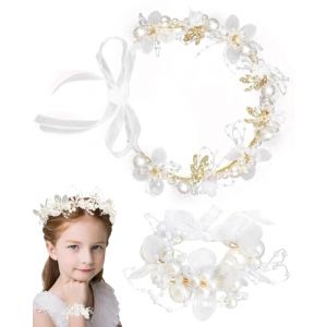 SCJJZ serre tete mariage,couronne fleur cheveux,Accessoire Cheveux Mariage Couronne de Fleurs Serre-T&ecirc;te Couronne de Cheveux Bijoux de T&ecirc;te B&eacute;b&eacute; Enfant Femme avec Bracelet, Argent (GuangZhouAnTuTuMaoYiYouXianGongSi, neuf)