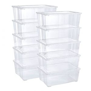 Grizzly Lot de 10 Boites de Rangement avec Couvercle - 10 L - Caisses empilables en plastique transparent - Pour vêtements, chaussures, jouets, bricolage (GRIZZLY SHOP, neuf)