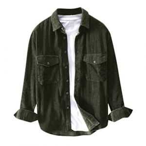 OBiQuzz Veste en velours côtelé pour homme - Grandes tailles - Veste chemise avec boutonnière - Veste de survêtement à manches longues - Chemise en flanelle - Chemise Corduroy - Coupe droite - Veste (速享购, neuf)
