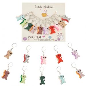 PLIGREAT 10 Pcs Dinosaure Marqueurs De Point Color&eacute; Mignon R&eacute;sine Crochet Marqueur De Point Avec Fermoir Mousqueton Amovible Pour Tissage Couture Quilting Diy Bijoux Accessoire (Lianmh JP, neuf)