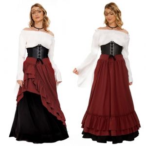 JONRRYIN Robe Médiévale pour Femmes, Rétro Renaissance Deguisement Victorienne, Flare Manches Taille haute Accessoires de Costume Médiévaux, Robe de Fête Gothique Carnaval Halloween (Rouge, XXL) (Davidboy Etrade Kft., neuf)