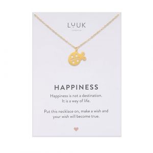 LUUK LIFESTYLE Collier femme en acier inoxydable (50 cm) avec pendentif coccinelle, carte HAPPINESS, id&eacute;e cadeau pour elle, anniversaire, No&euml;l, porte bonheur, bijoux &eacute;l&eacute;gants, chance, Dor&eacute; (LUUK Brands, neuf)