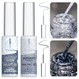 BURANO Vernis Gels Semi Permanents, Argent Or 2 bouteilles 8ml Liner Nail UV LED vernis à ongles Gel, Manucure & Pédicure Liner UV Gel (black) (BURANO Direct, neuf)