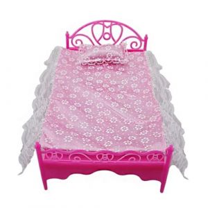 Uteruik Lit de poup&eacute;e avec draps et oreillers pour poup&eacute;e de 30 cm, mobilier de Maison de poup&eacute;e, d&eacute;coration de Salon, 1 Ensemble (Couleur al&eacute;atoire) (Uteruik, neuf)