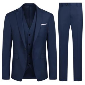 Costume Homme Mariage 3 Pièces Slim Fit Smoking Costumes Couleur Pure Formel Veste Gilet et Pantalon Homme, Bleu Marine, 3XL (Allthemen, neuf)