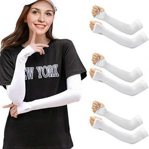 EMAGEREN 3 Paires Manchette Bras Blanc Manchette Protection Bras Manches de Bras de Refroidissement Anti-UV Respirante Protège la Peau pour Homme Femme Randonnée Cyclisme Golf Jardinage Extérieur (DANITEKS, neuf)