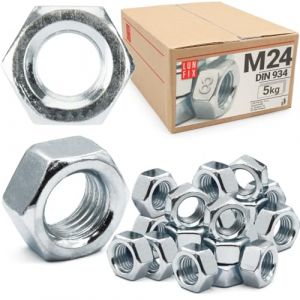 Écrou hexagonal M24, 5 Kg, acier zingué DIN 934, filetage métrique standard, boulon 24 mm et tige filetée, fixation intérieure et extérieure (LUN FIX, neuf)