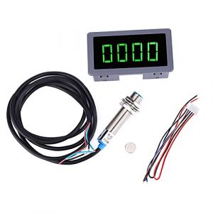 Tacho &agrave; LED pour moteur, tachym&egrave;tre &agrave; moteur &agrave; LED verte &agrave; 4 chiffres, compteur de mesure de vitesse RPM + capteur de commutateur de proximit&eacute; Hall NPN(Tachometer) Tachymetre Inductif (Alibet, neuf)