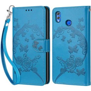 Coque pour Huawei Honor 8X, Housse Etui Portefeuille Cuir Multifonction, Fermeture Magn&eacute;tique &agrave; Clapet Anti-Choc Compatible avec Coque Huawei Honor 8X Book - Bleu (KENHONER, neuf)