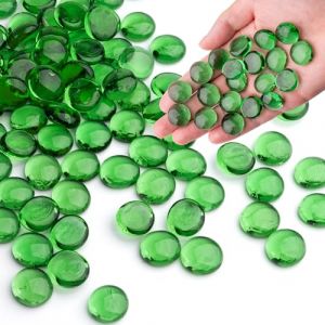 Meschett 0.44 kg de Billes de Verre Vert, Perles de Verre Plates pour vases, Cailloux pour d&eacute;coration d&rsquo;Aquarium, Pierres de mancala, Remplissage de Vase (Meschett, neuf)