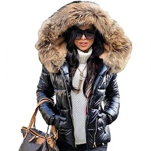 DGKaxiyaHM Doudoune Courte avec Capuche en Fourrure pour Femme Manteau d'hiver Chaud en Coton Polaire à GlissièRe Manteau éPais éPais De Grande Taille (Le Noir2,M) (DGKaxiyaHM, neuf)